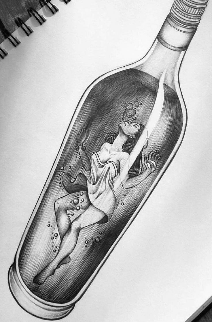 a drawing of a woman in a bottle with the words dibujo a lapiz h