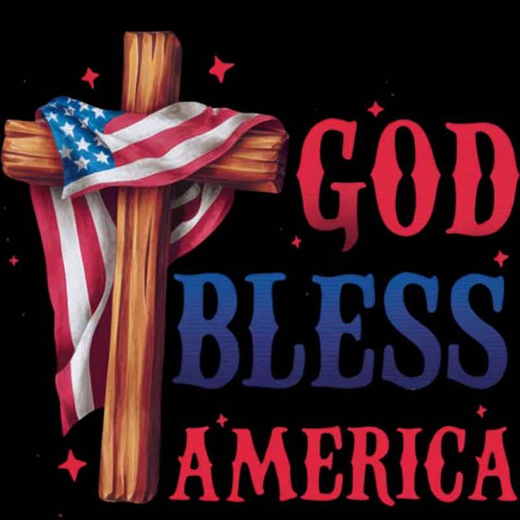 a cross with an american flag on it and the words god, bless, america