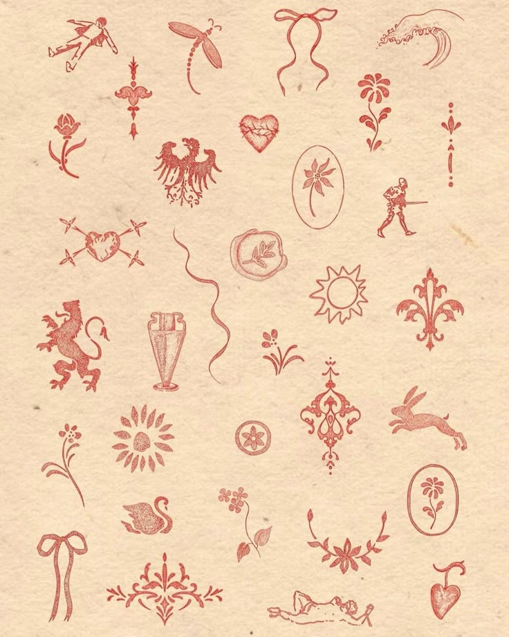 an old paper with various designs on it