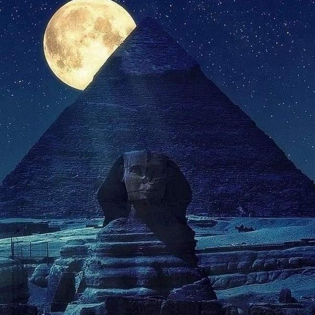 an image of the great sphinx in front of a full moon