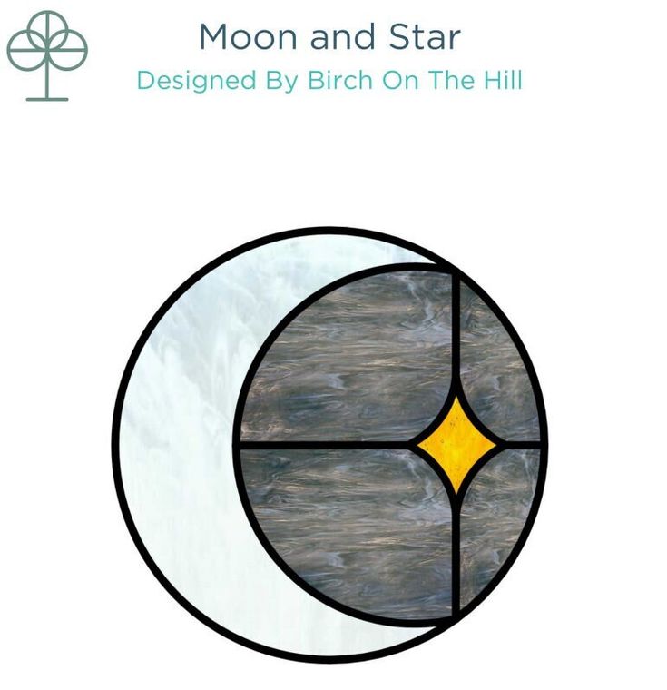 the moon and star stained by birch on the hill logo is shown in black, white, and yellow