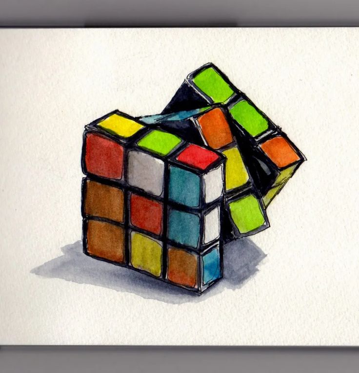 a drawing of a rubik cube in color