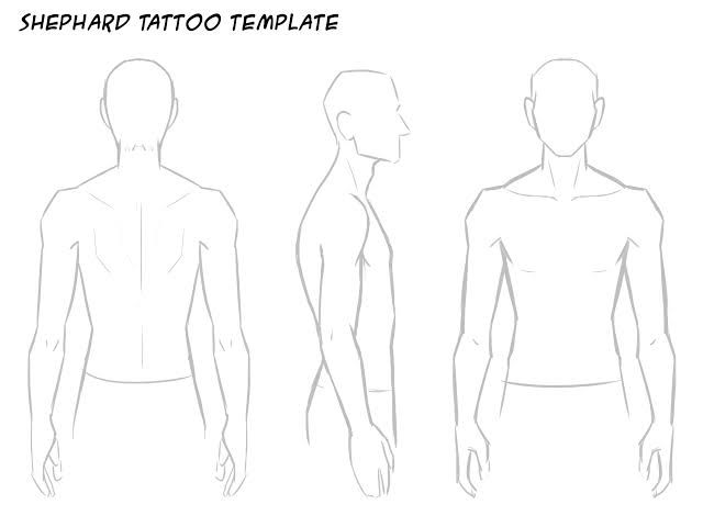 an image of a man's back and shoulder tattoo template for the front view