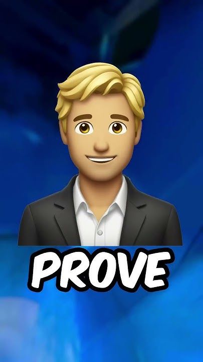 a man with blonde hair wearing a black suit and white shirt is in front of a blue background that says prove