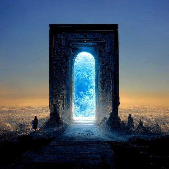 an open door to another world in the sky