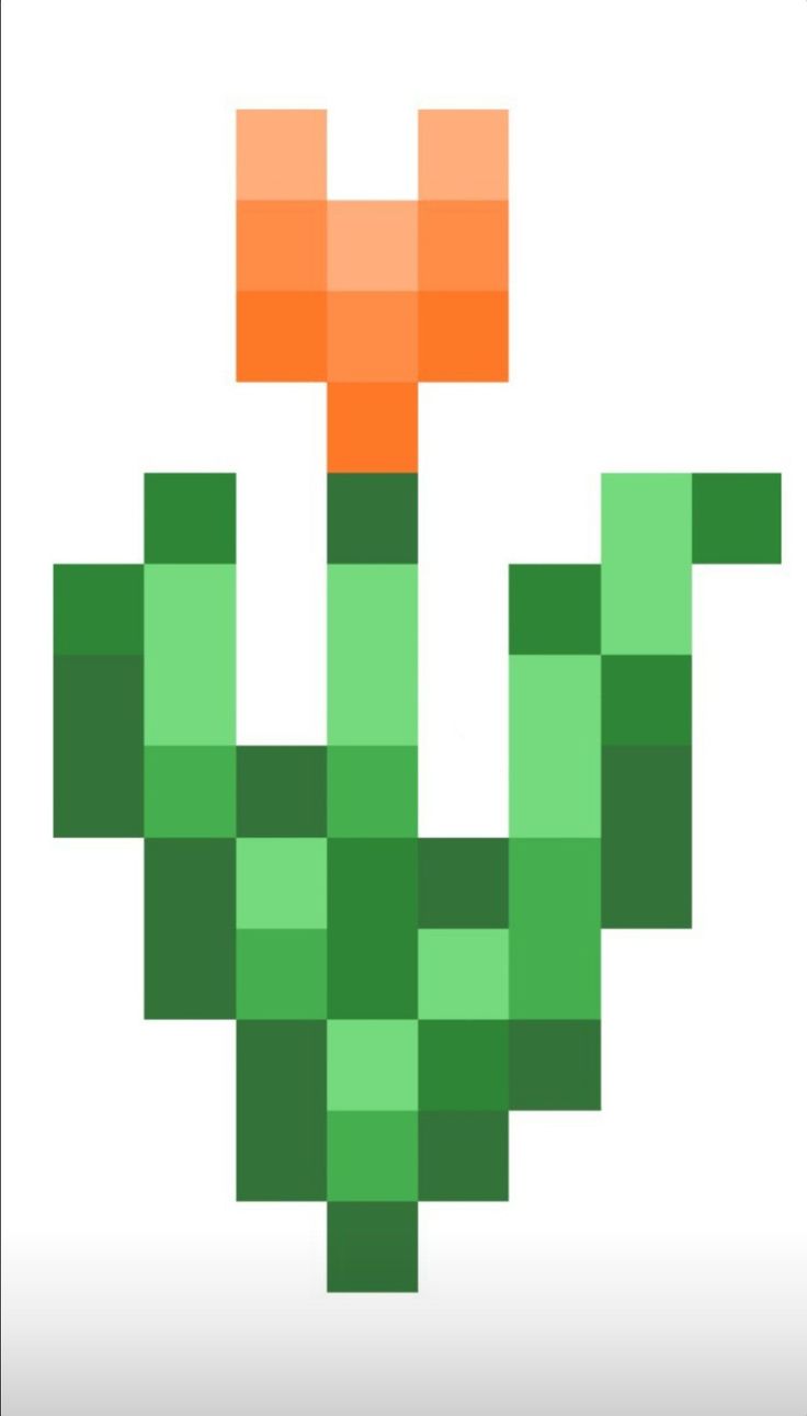 an image of a pixel art design with orange and green flowers on it's head