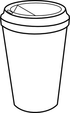 a black and white drawing of a coffee cup with a straw sticking out of it