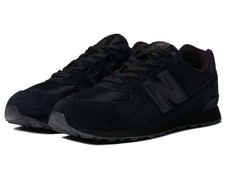 New Balance Kids 574 Core (Big Kid) - Boy's Shoes : Black/Black : Your family's active schedule calls for a kids' sneaker that's stylish enough to complement any outfit and soft enough to keep feet comfortable. With trail and all-terrain designs, this New Balance 574 Core sneaker delivers iconic style in a clean and comfortable shoe. A cushioned midsole helps keep feet feeling secure while a rubber outsole helps prevent wear-and-tear. These versatile kicks feature a suede and mesh upper, traditi New Balance 574 Core, New Balance Kids, Feeling Secure, Army Boots, New Balance 574, Swag Shoes, Iconic Style, Boys Sneakers, Kids Luggage