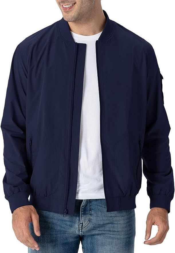 Rdruko Men's Bomber Jacket Lightweight Casual Stylish Fashion Jacket Wind Breakers Softshell(Navy, US S) at Amazon Men’s Clothing store Mens Outdoor Vest, Mens Fleece Jacket, Jackets Casual, Coat For Men, Outdoor Vest, Varsity Jacket Men, Lightweight Pants, Mens Windbreaker, Golf Fashion