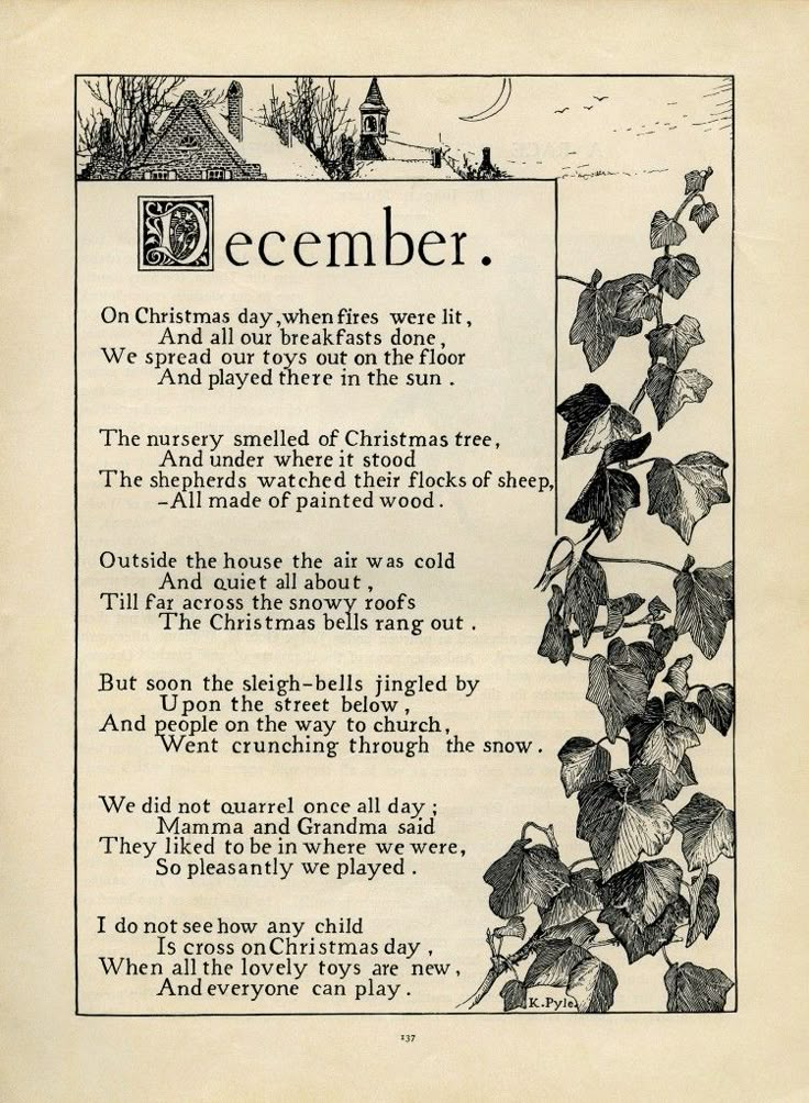 an old christmas card with a poem from the book, december or christmas day where it is