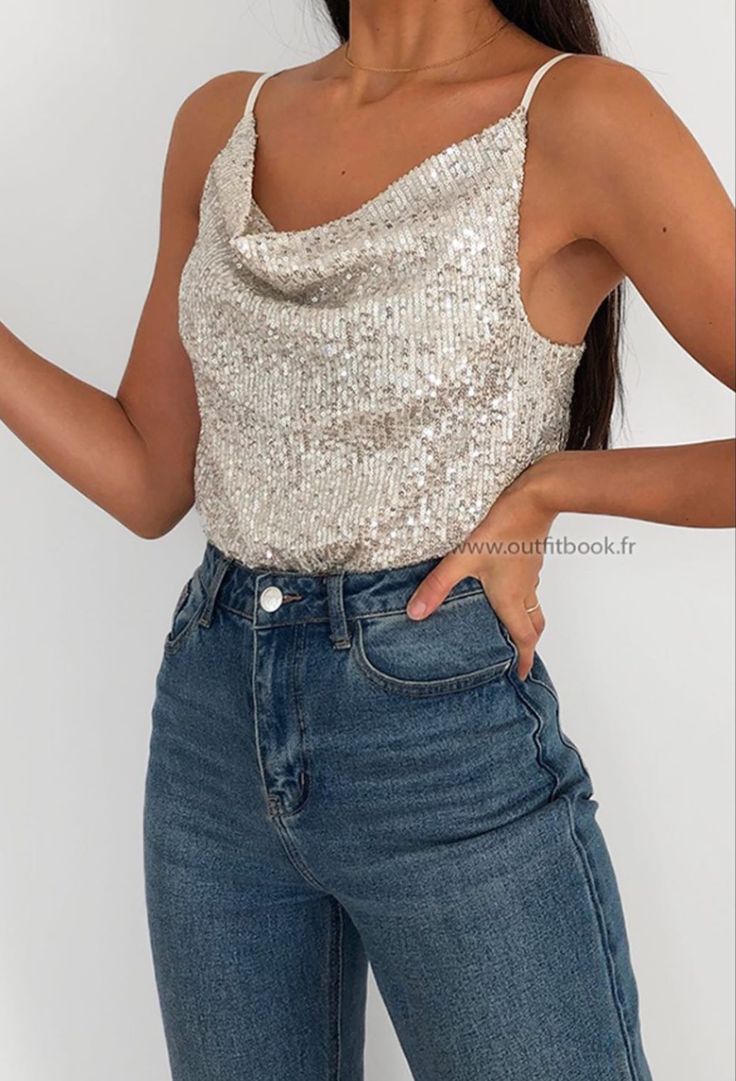 Sparkle Top Outfit, Sparkly Top Outfit, Sequence Outfits, December Outfits, Top Summer Outfits, Outfits Con Jeans, Fiesta Outfit, Fashionista Clothes, Outfit Look