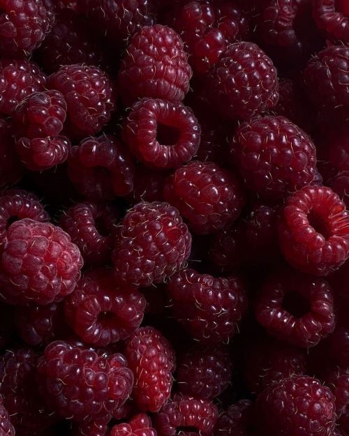 raspberries are shown in close up view