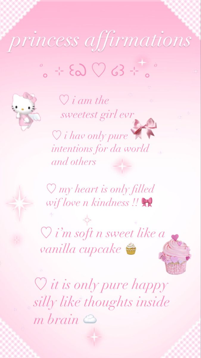 the princess affirmation poem is displayed on a pink background with hearts and cupcakes