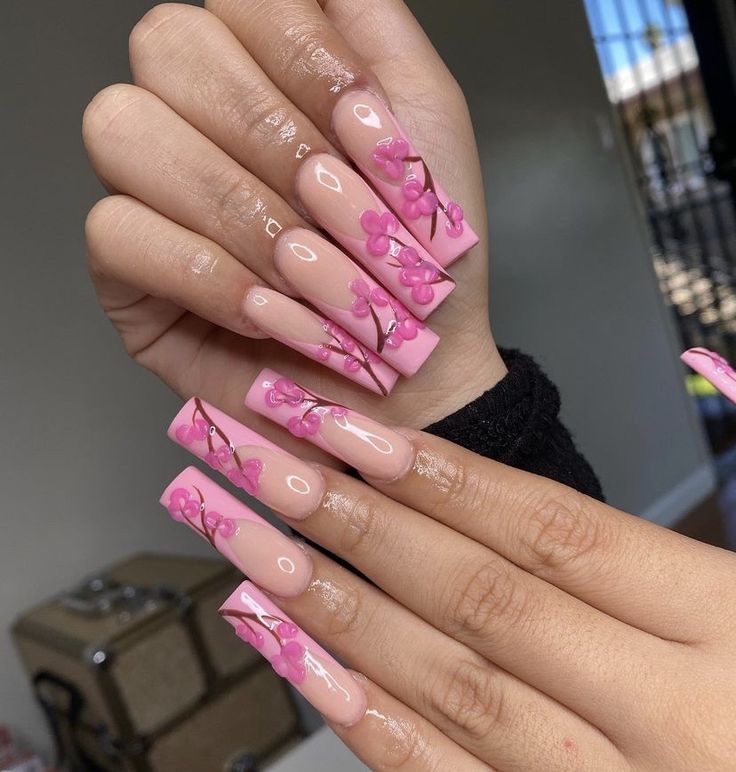 Creative Acrylic Nail Designs, Dramatic Nails Designs, Kylie Nails, Cherry Blossom Nails, Spring Acrylic Nails, Retro Nails, Glow Nails, Drip Nails, French Acrylic Nails