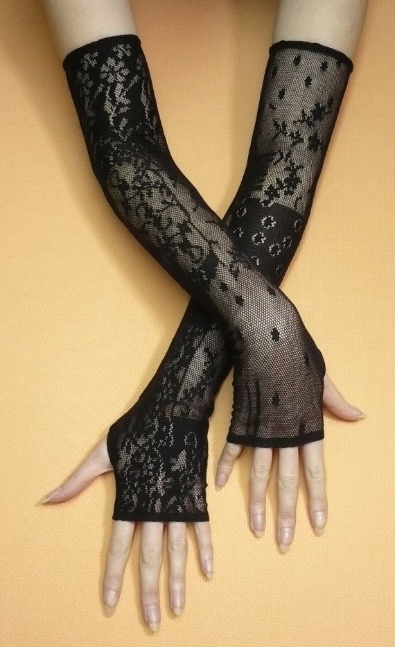 Long Gothic Gloves Black Stretchy Lace Armwarmers by estylissimo  #goth #gothic #gothic fashion Gloves Bride, Goth Gloves, Victorian Gloves, Gothic Gloves, Bride Gloves, Gloves Lace, Gloves Fingerless, Drawstring Jacket, Yennefer Of Vengerberg