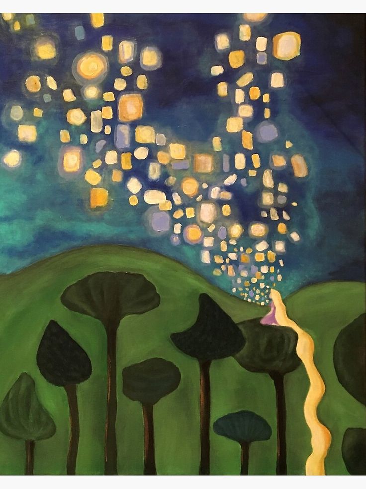 a painting with lots of lights in the sky