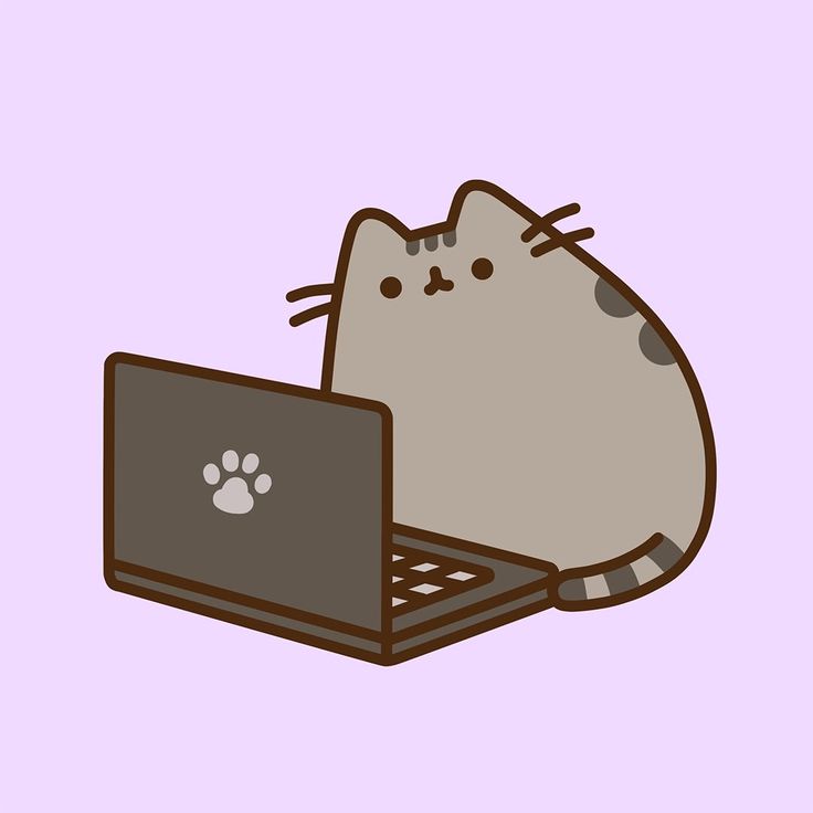 a cat sitting on top of a laptop computer next to a paw print mouse pad