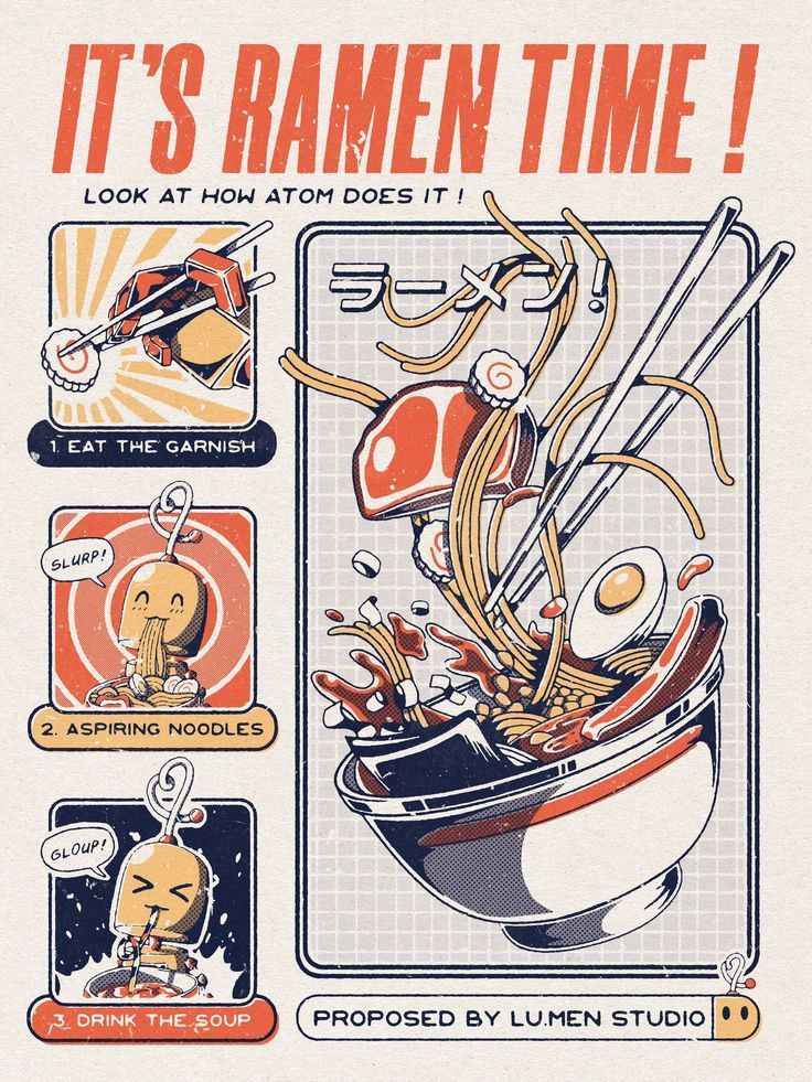 an advertisement for ramen time with instructions on how to cook it and what to eat