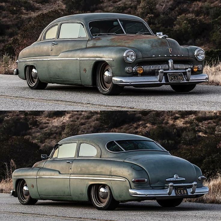 two old cars side by side on the road