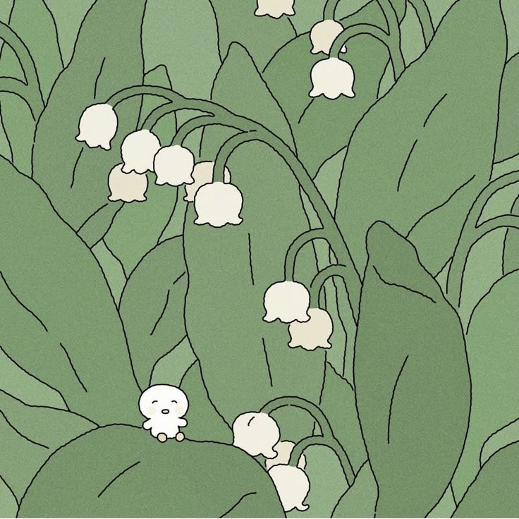 a bunch of green plants with white flowers on them