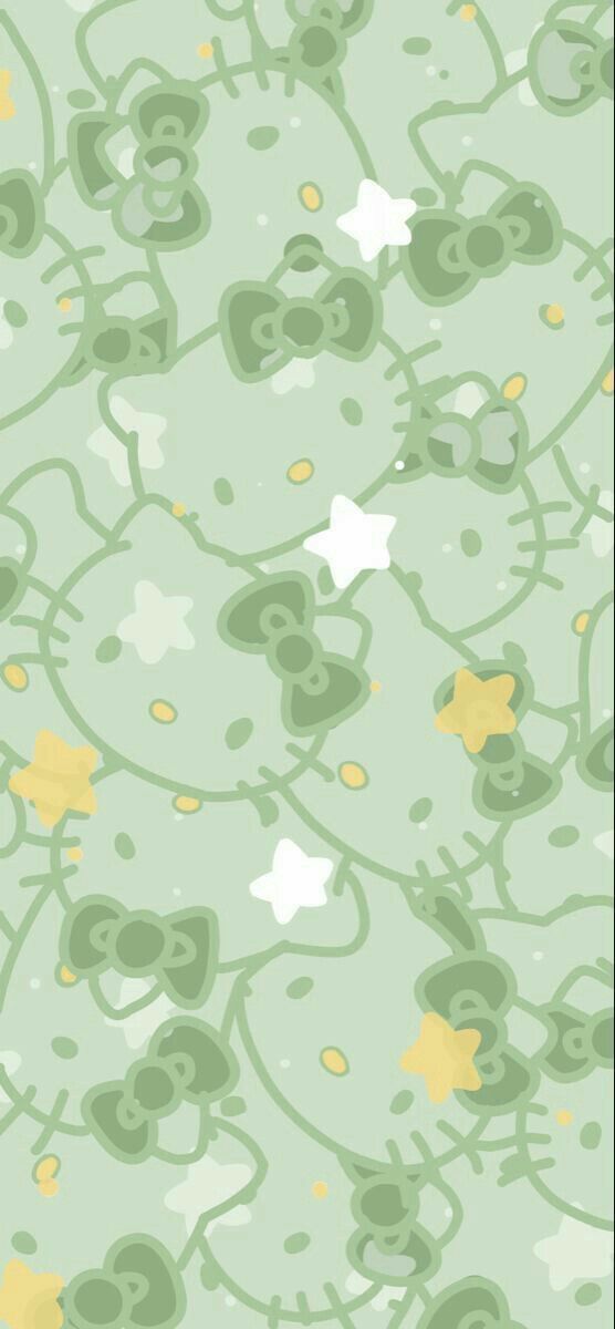 a green and yellow wallpaper with white stars on the bottom right hand corner is an abstract pattern