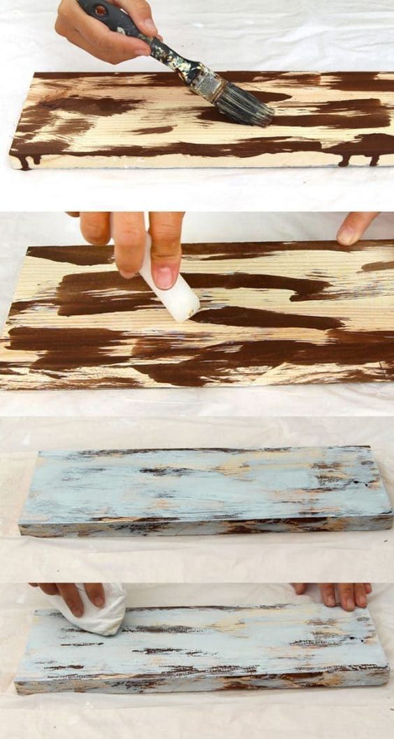 the process to paint wood planks is shown with different colors and designs on it