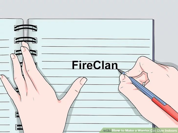 two hands holding a pen and writing the word fireclan on a notepad