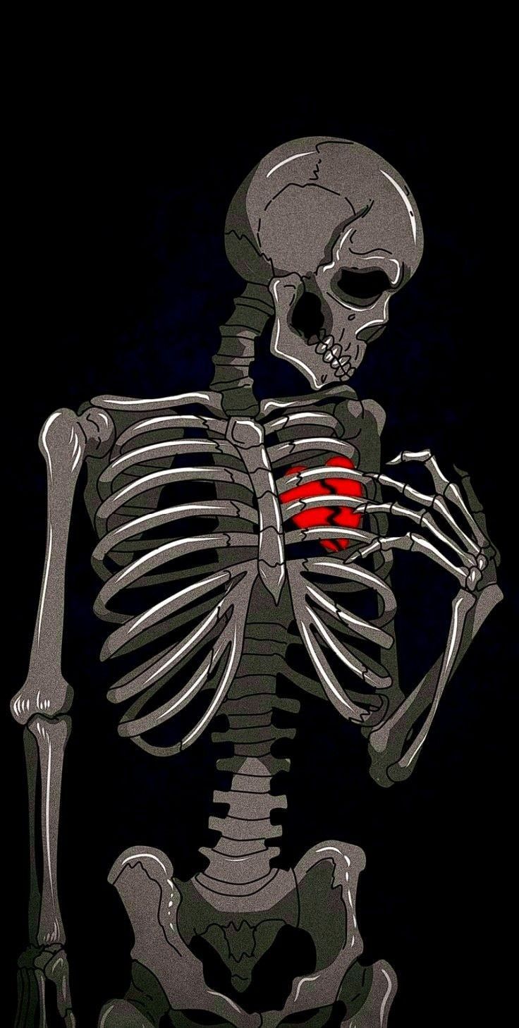 a skeleton is shown with the red light on it's chest