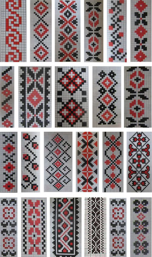 the different patterns are shown in red and black