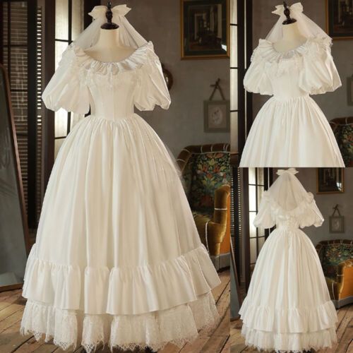 ad eBay - Find many great new & used options and get the best deals for Vintage Sscoop Neck Wedding Dresses Puff Sleeves Satin Ruffles Bridal Gowns at the best online prices at eBay! Free shipping for many products! Long Sleeve Wedding Dress 80s, Ugly Wedding Dress Funny, 1880s Wedding Dress, Playful Wedding Dress, 50s Wedding Dress Long, Wedding Dress Poofy Sleeves, Wedding Dress Bow On Back, Poofy White Dress, 1800 Wedding Dress