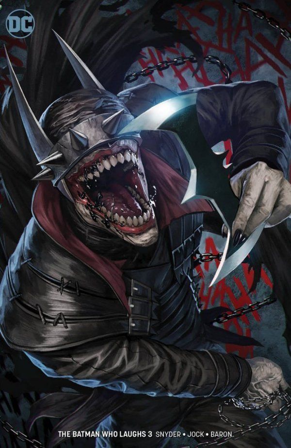 the batman who laughs about joker's lock - in mouth poster is featured as an evil clown