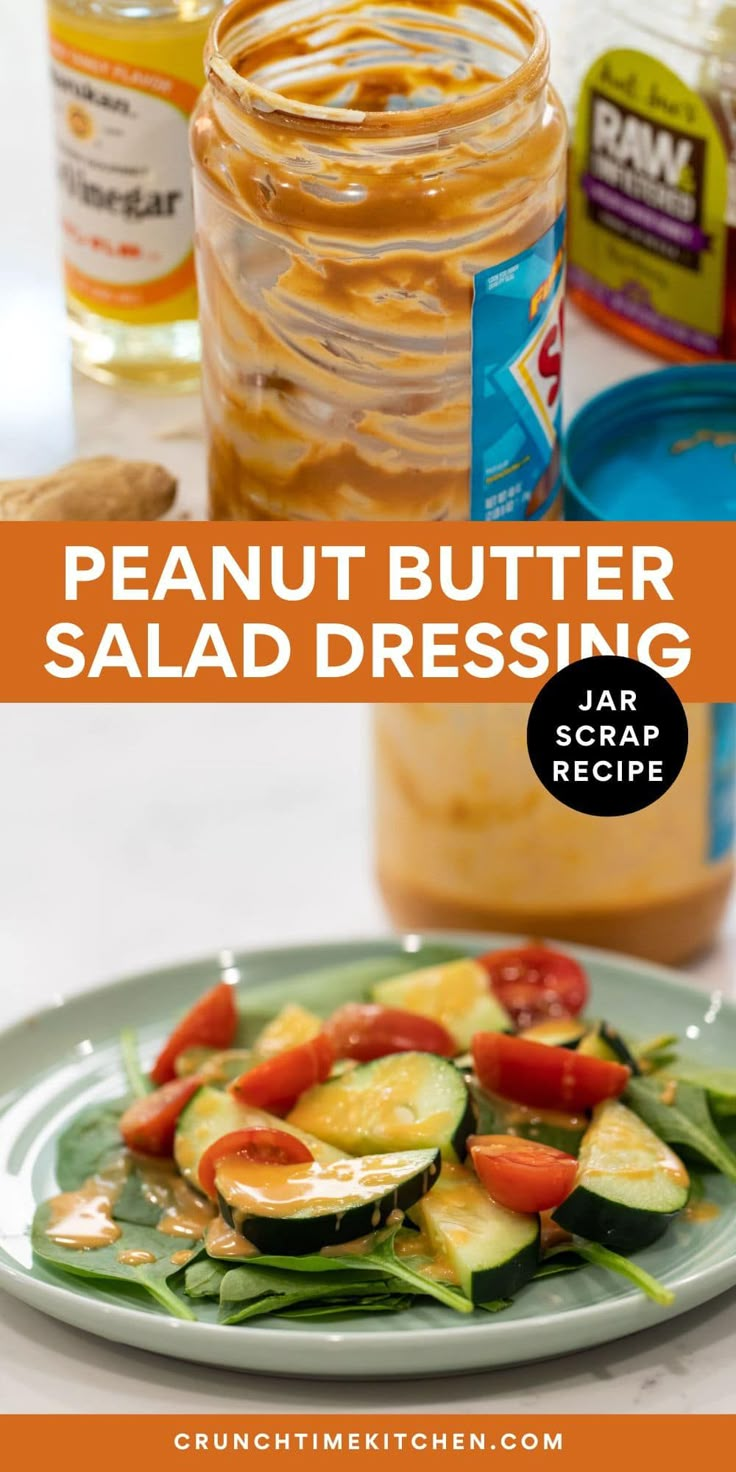 The perfect use for the tail-end of your peanut butter, this PB Salad Dressing is a great way to stretch the last of your jar! crunchtimekitchen.com #jarscraps #saladdressing #peanutbutter Peanut Salad Dressing Easy, Peanut Butter Sauce For Salad, Thai Peanut Sauce In Peanut Butter Jar, Peanut Butter Jar Dressing, Peanut Butter Salad Dressing Recipes, Peanut Butter Salad Dressing, Peanut Salad Dressing, Peanut Dressing Recipe, Steam Chicken Recipe