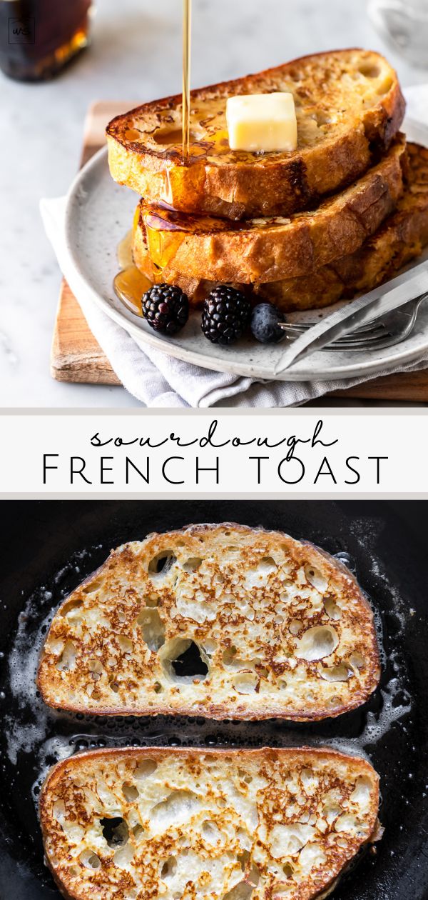 french toast is being drizzled with syrup and served on a black plate