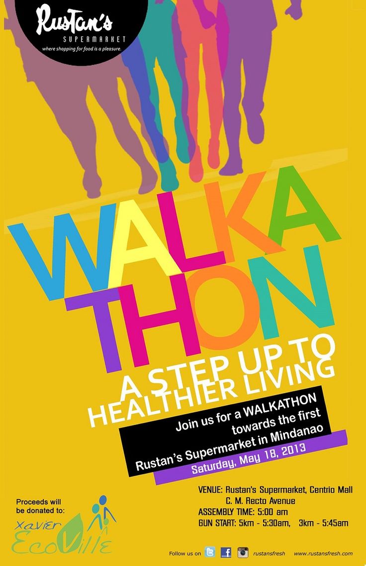 a poster for the walkathon event with people walking in different colors and sizes