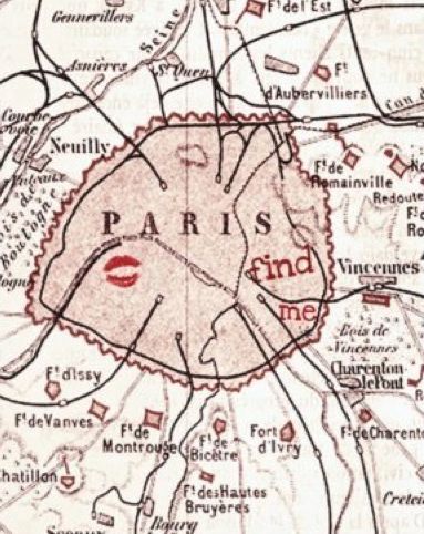 an old map shows paris in red