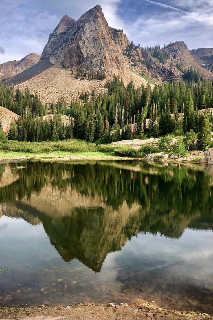 a mountain lake surrounded by trees and mountains