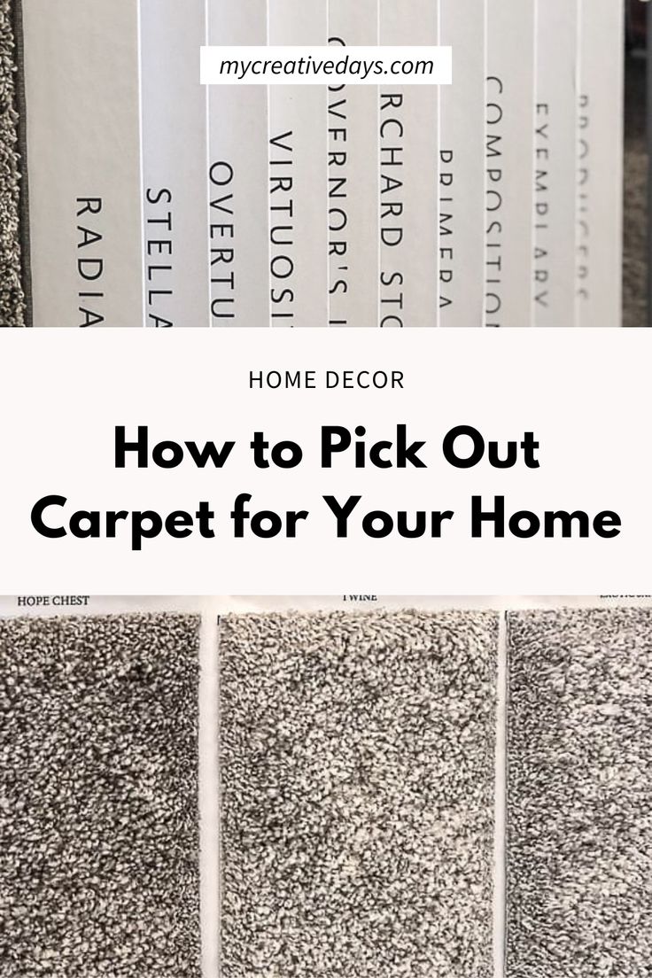 the words how to pick out carpet for your home are in white and black letters