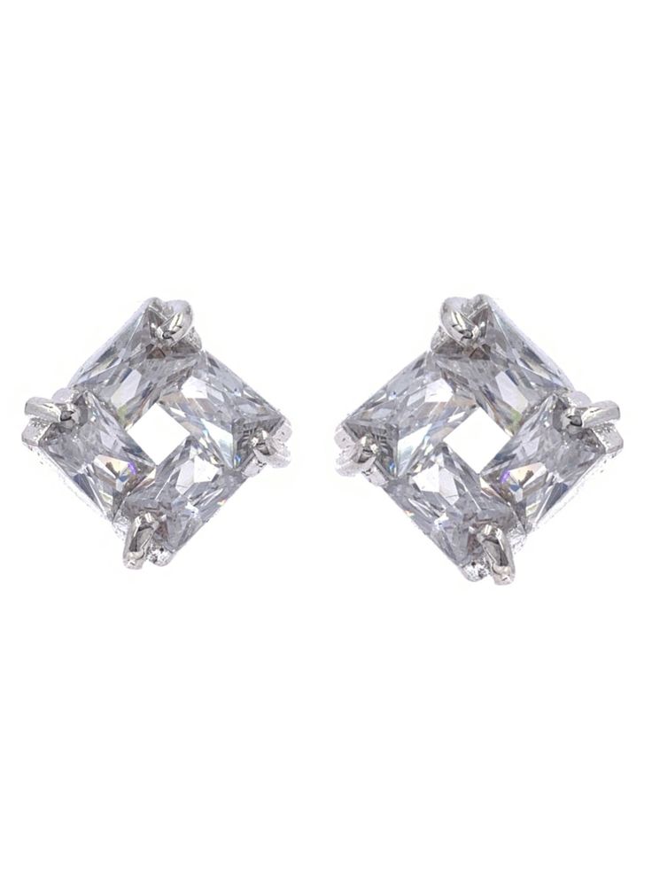 Square shaped Small CZ Stud Earrings    These classic square shaped stud earrings are heavily Rhodium plated over Brass. Small and dainty, they feature baguette cut 5A cubic zirconia stones forming a square shape. They offer tons of sparkle and luxurious look for just  a fraction of a price.  Classic and chic they are perfect for any occasion or a gift to your loved ones. Shape: Square/Princess Stone Shape: Baguette Style: Post earrings Setting: Prong Plating/Materials: Rhodium Plated Brass Widt Princess Bridal, Earrings Square, Square Stud Earrings, Cut Top, Square Earrings Studs, Square Stud, Cz Stud Earrings, Cz Earrings, Earrings Minimalist