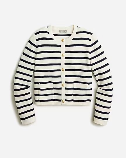 BQ196_SR1292 (432×540) Mode Over 50, Lady Jacket, Pocket Sweater, Pullover Outfit, Sweater Blazer, Striped Jacket, Travel Wardrobe, Jcrew Women, Knitwear Cardigan