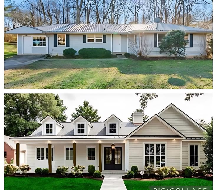 before and after photos of a white house