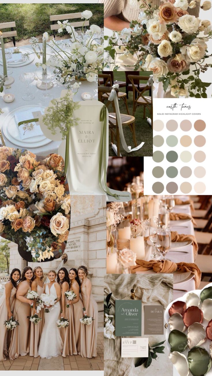 a collage of different wedding colors and flowers