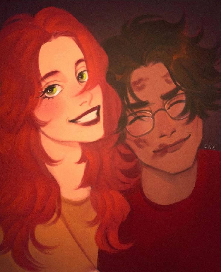 two people with red hair and glasses are looking at the same person's face