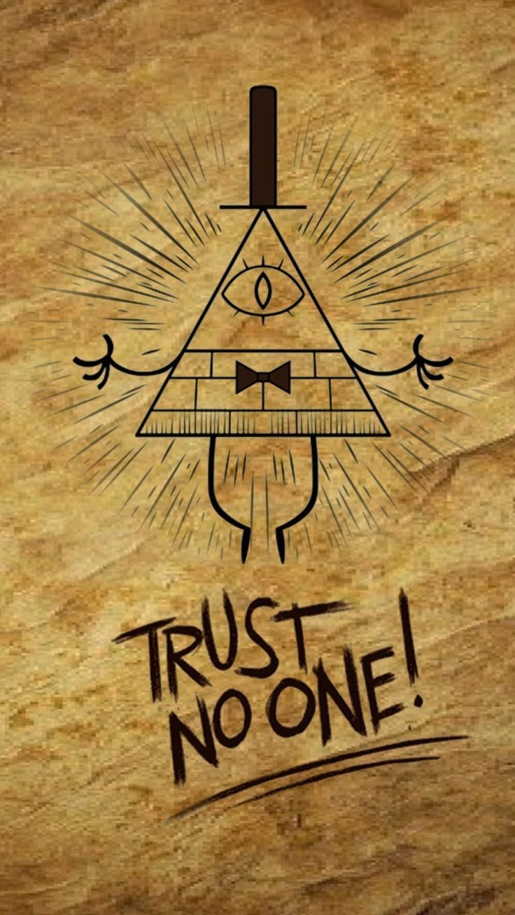 a wooden background with an all seeing triangle and the words trust no one