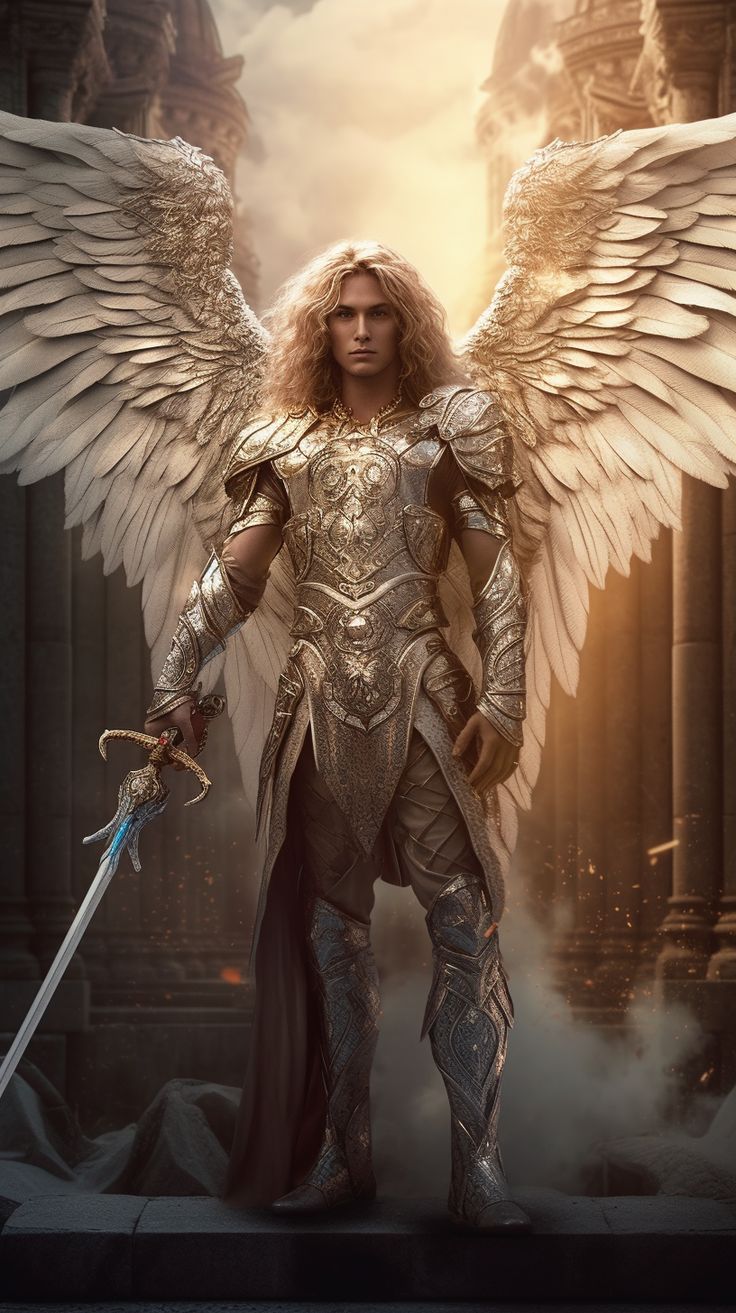 Warrior angel created with AI by Amanda Church Armored Angel, Seraphim Angel, Male Angels, Male Angel, Fantasy Angel, Angel Artwork, Angel Images, Angel Warrior, Beautiful Angels Pictures