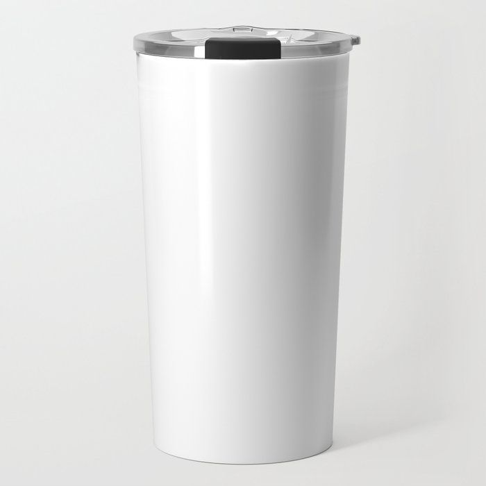 a white cup with a black lid on a white surface, in front of a plain background