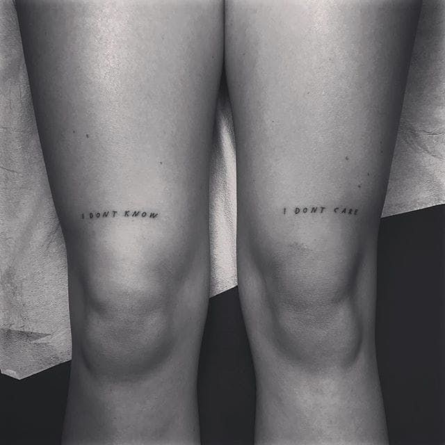 two legs with the words i don't know written on them, and one leg is