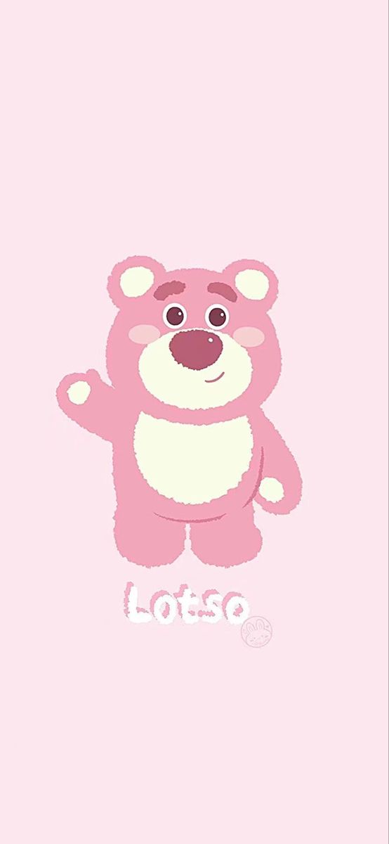 a pink teddy bear with the word loto on it's chest and arms