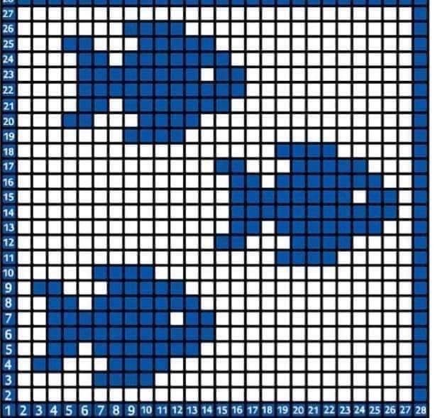 a blue and white cross stitch pattern with numbers in the middle, on a black background