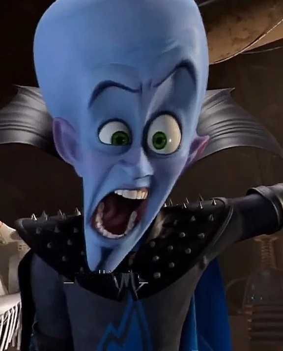 an animated blue man with his mouth open