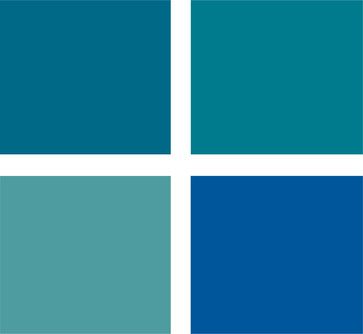 four different shades of blue and green are shown in the same square pattern, each with two